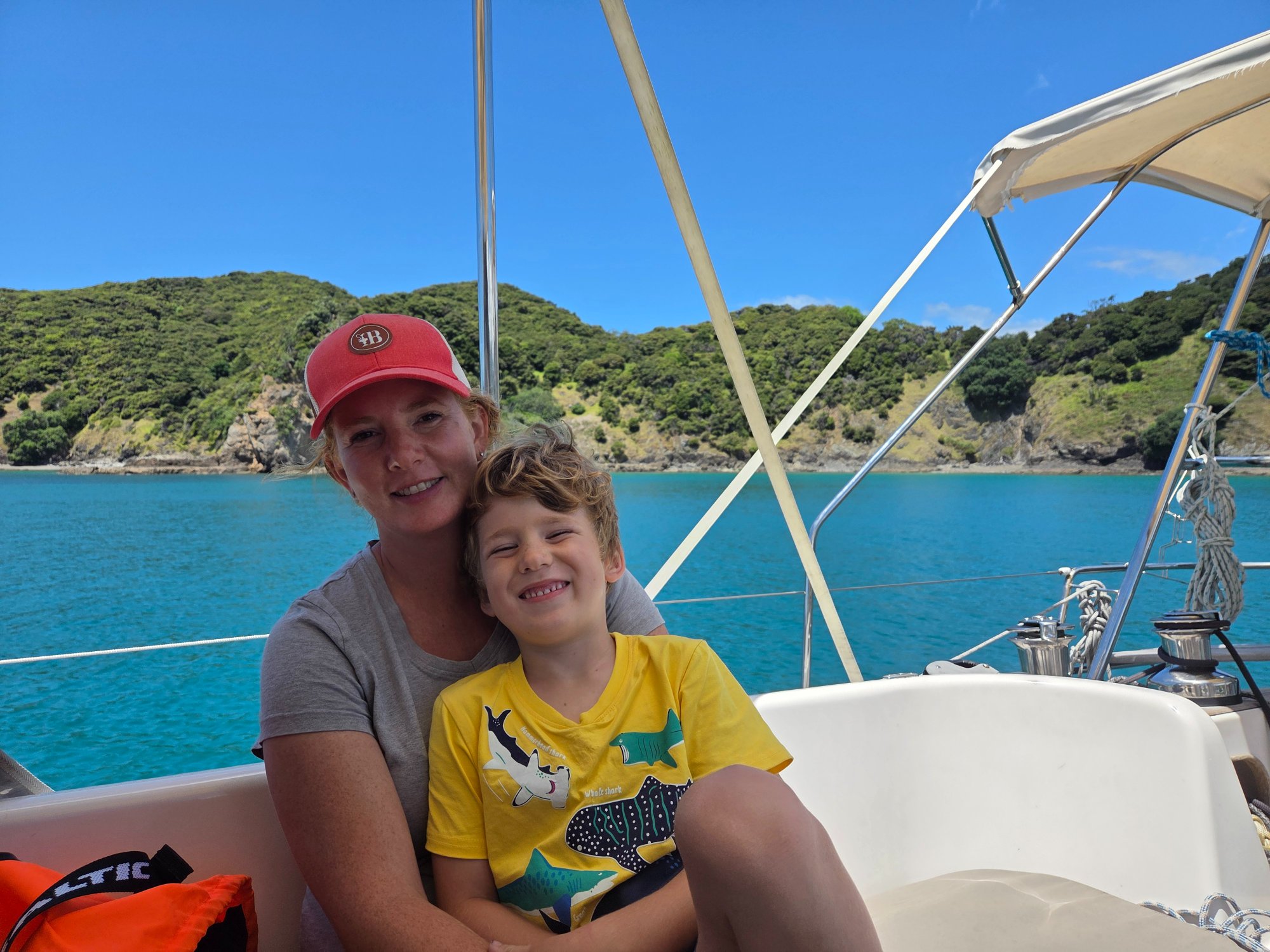 Ana and Harvey on the boat, Bay of Islands